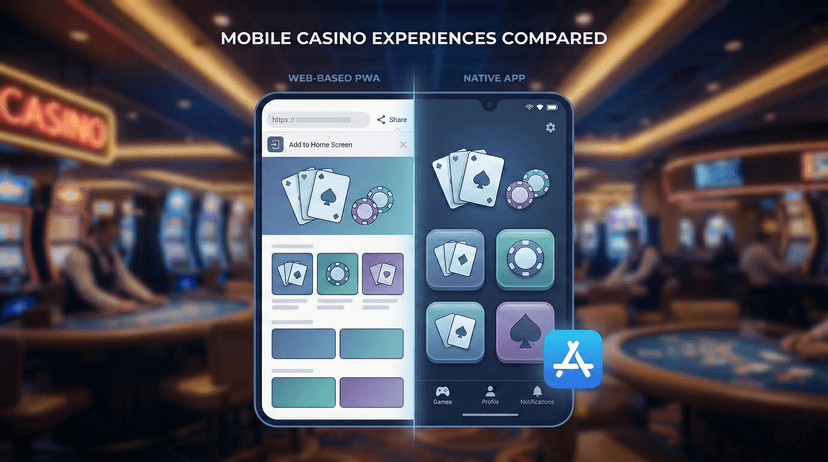 A player-focused breakdown of PWA vs native casino apps—covering installs, updates, notifications, battery use, permissions, and platform limits.